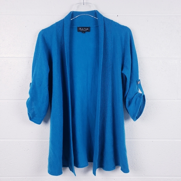 Claudia Nichole Cashmere Cardigan Sweater Blue Open Front Long Women's Medium - Picture 1 of 7